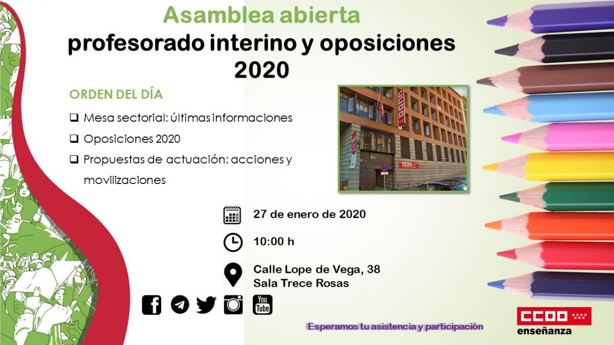 Asamblea para profesorado interino y oposiciones 2020, 27 de enero.