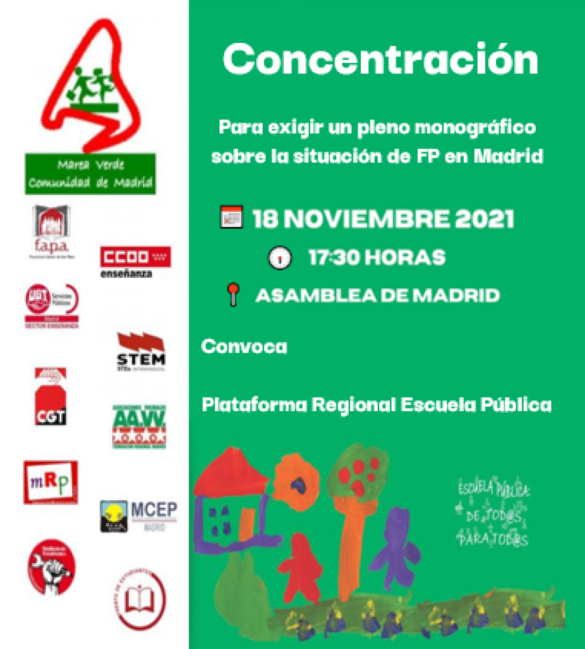 Concentración 18N2021 para exigir un pleno monográfico sobre la situación de FP en Madrid