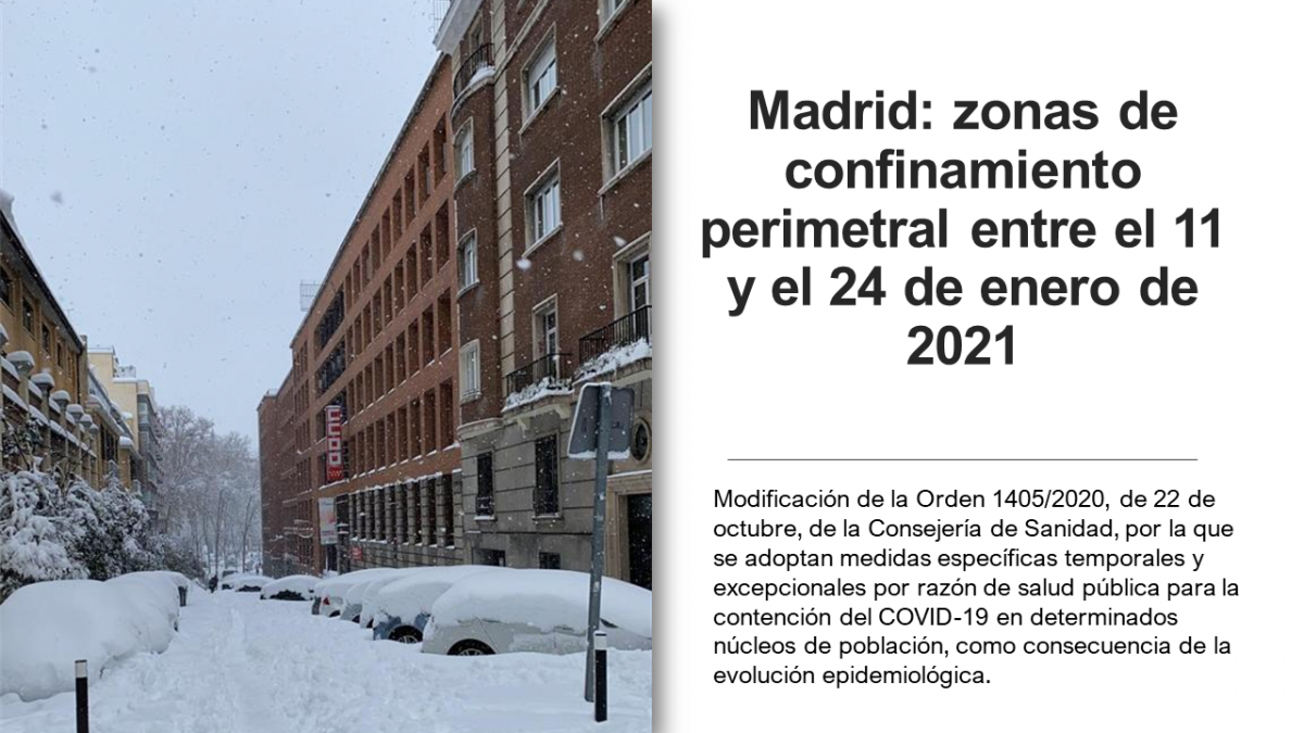 Madrid: zonas de confinamiento perimetral entre el 11 y el 24 de enero de 2021.