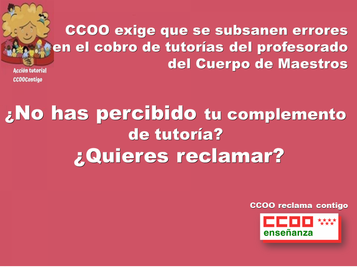 CCOO exige que se subsanen errores en el cobro de tutoras del profesorado del Cuerpo de Maestros