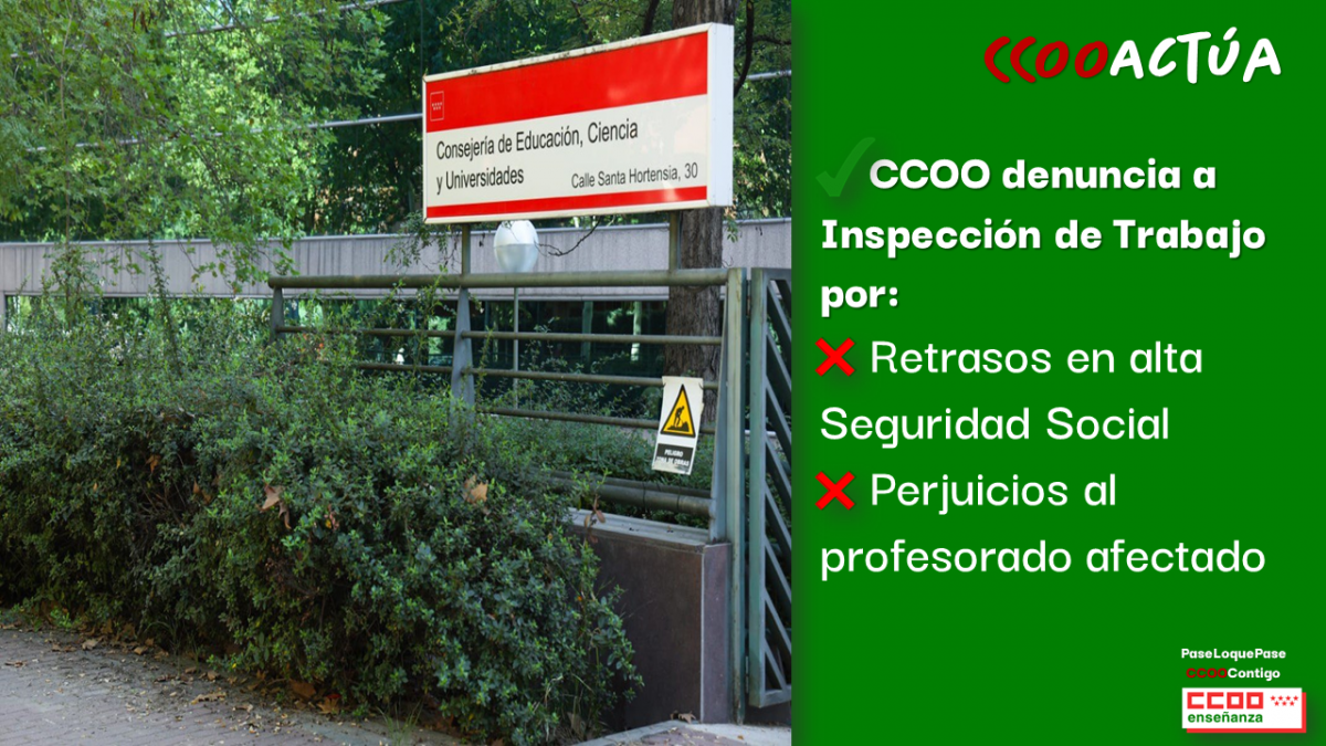 CCOO denuncia ante la Inspeccin que Madrid no ha dado de alta en la Seguridad Social a docentes que imparten clases